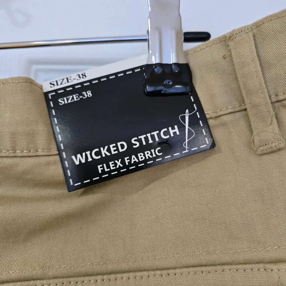 Wicked Stitch Men's Flex Fabric Cargo Shorts Stretch Khaki Pockets Size‎ 38 NWT